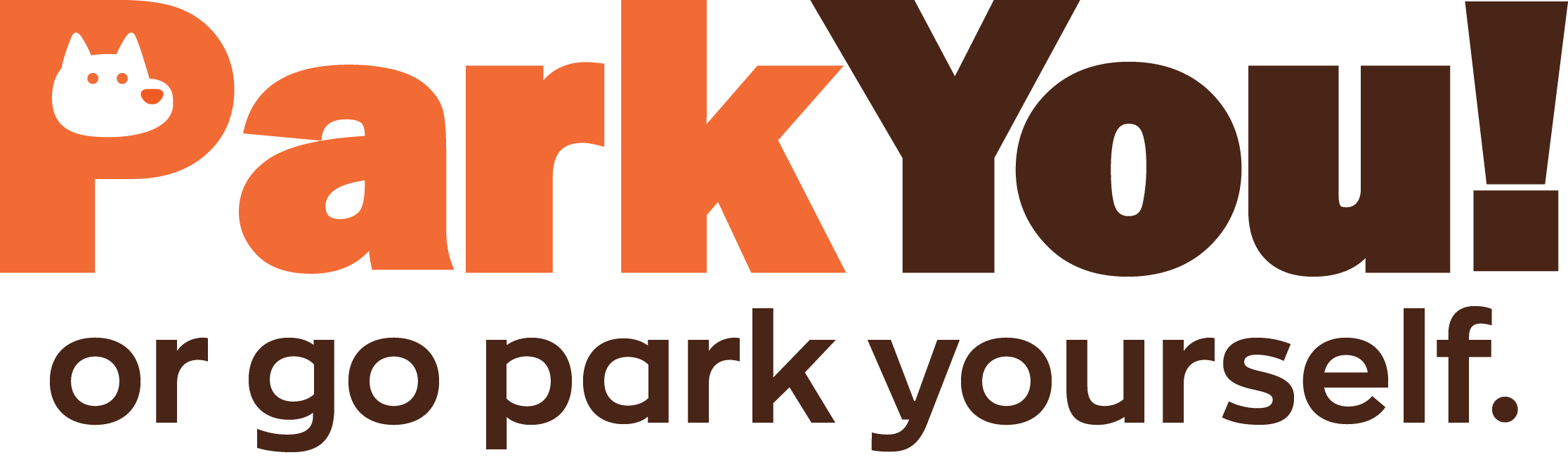 ParkYou! Or go park yourself logo. Tagline for ParkYou!, a mobile platform to help city drivers instantaneously find street parking spots.